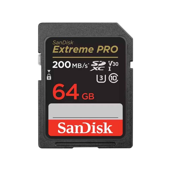 کارت حافظه دوربین سن دیسک مدل Extreme PRO 4K ظرفیت 64 گیگابایت سرعت 200 مگابایت بر ثانیه Sandisk camera memory card model Extreme PRO 4K 64GB 200MBps | لایف رایان